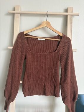 OAK + FORT Ribbed Square-Neck Sweater Top - Brown